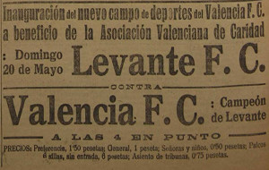 Anuncio de la inauguración del Camp de Mestalla Inauguración del Camp de Mestalla